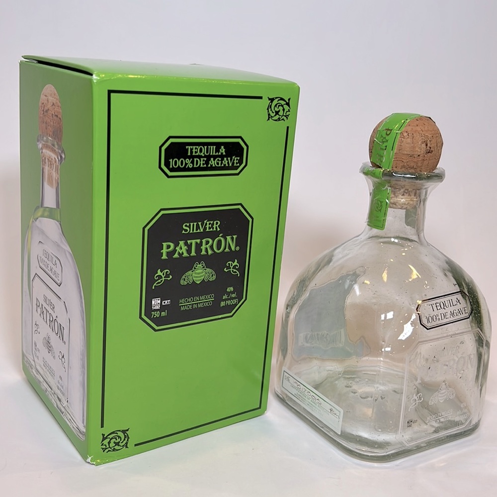 750 ml Silver Patron Tequila Empty Glass Bottle with Box